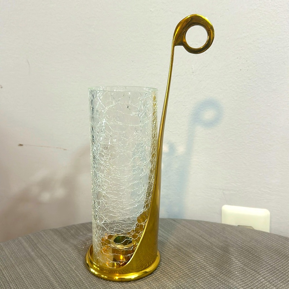 Brass and crackle glass chamberstick candle stick holder vintage made in India